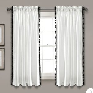 x3 Panels Lush Decor White Curtains with Black Pom Pom Window Panel